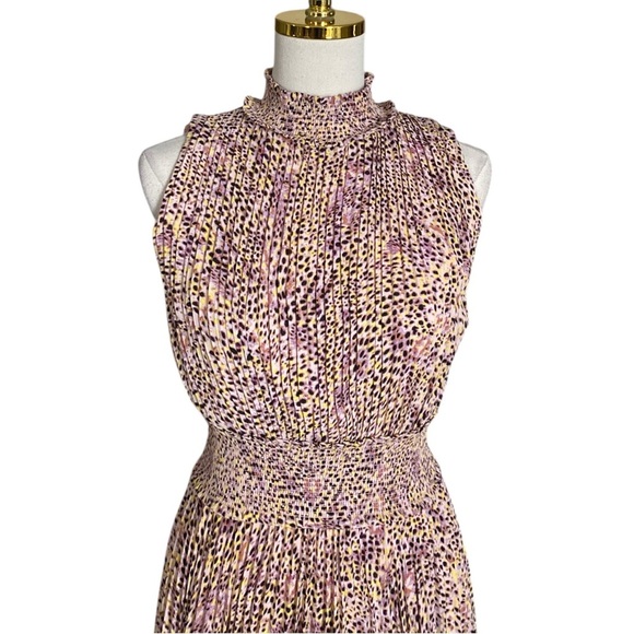 Nanette Lepore Womens Animal Print Sleeveless Smock Neck & Waist Pleated Midi 6 - Picture 7 of 11